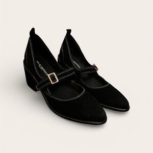 Kelsi Dagger Black Heels, velvet Mary Jane block heel